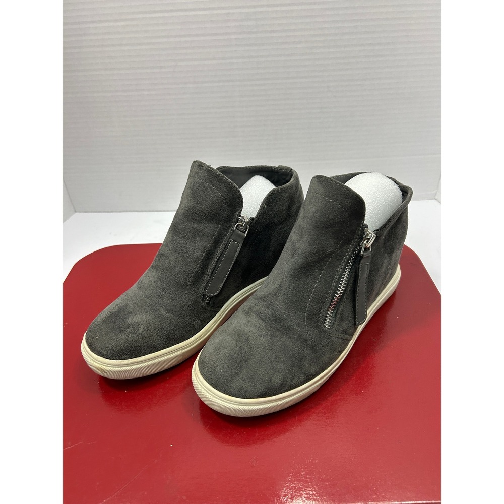 Madden Girl Solid Wedge Sneaker 6.5 Gray Dual Zip Hidden Heel Streetwear Urban
